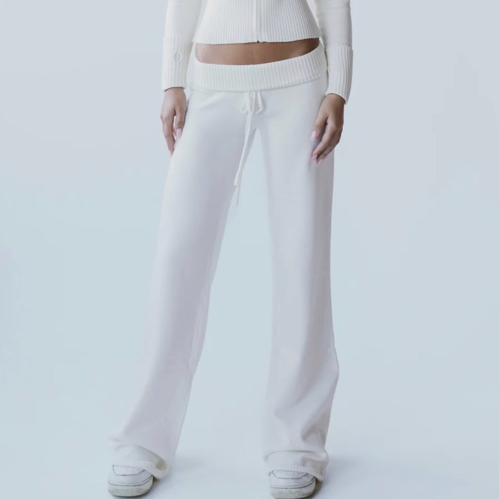 TALL White Ribbed Knit Lounge Pants